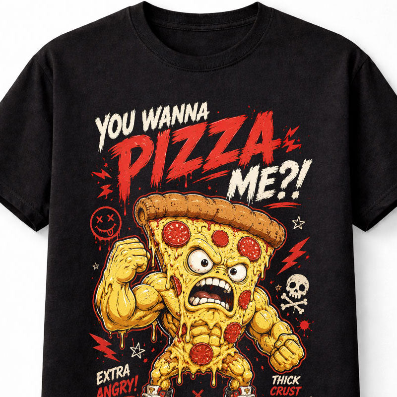 Pizza Slice Funny Punny Angry Pizza Slice Cartoon Food Graphic Unisex T-Shirt