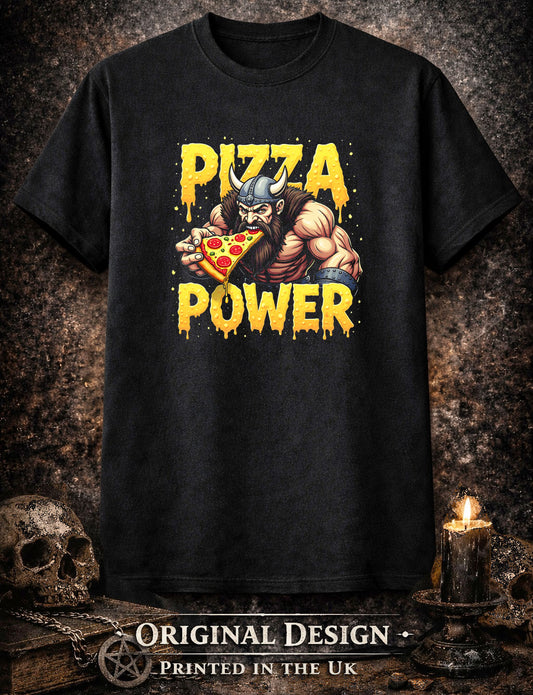 Pizza Power Viking T Shirt Funny Pizza Lover Gym Food Humor Unisex Tee