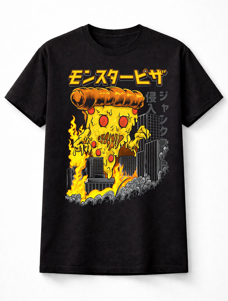 Funny Pizza Monster Kaiju Japanese Graphic Food Horror Unisex T-Shirt