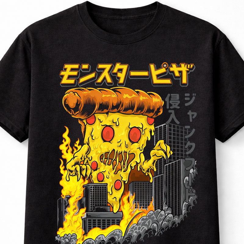 Funny Pizza Monster Kaiju Japanese Graphic Food Horror Unisex T-Shirt