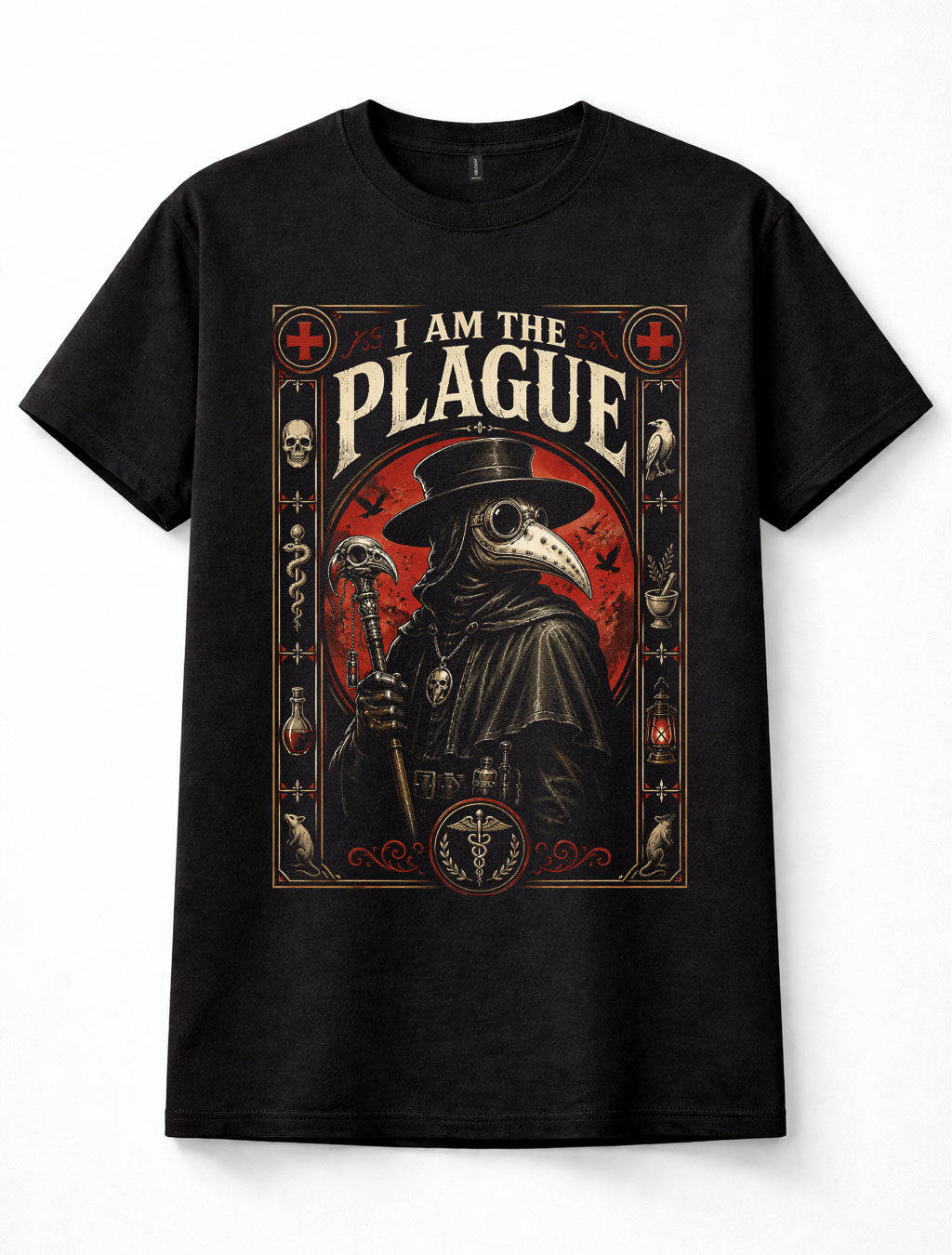 Plague Doctor Black Death Medieval Gothic Horror Raven Skull Black Unisex T-Shirt