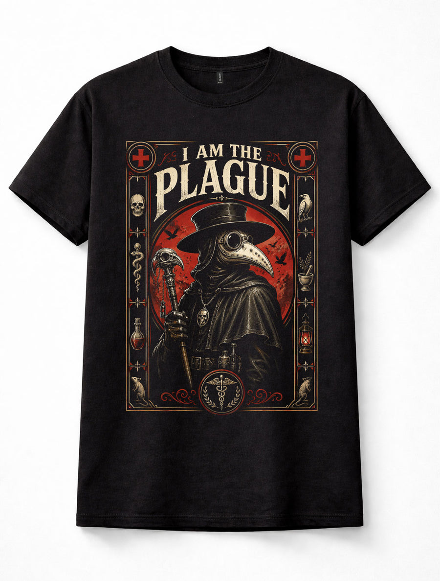 Plague Doctor Black Death Medieval Gothic Horror Raven Skull Black Unisex T-Shirt