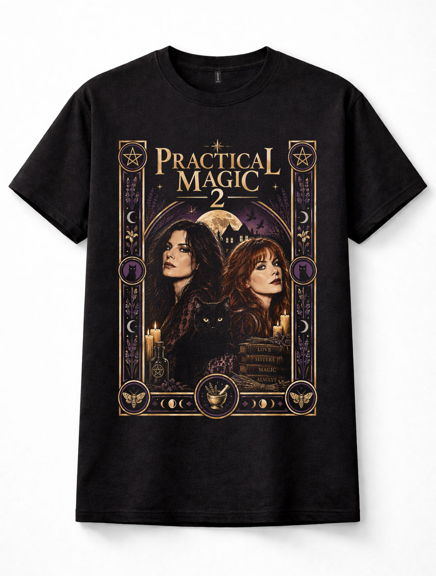 Practical Magic 2 Witches Black Cat Gothic Halloween Movie Unisex T-Shirt