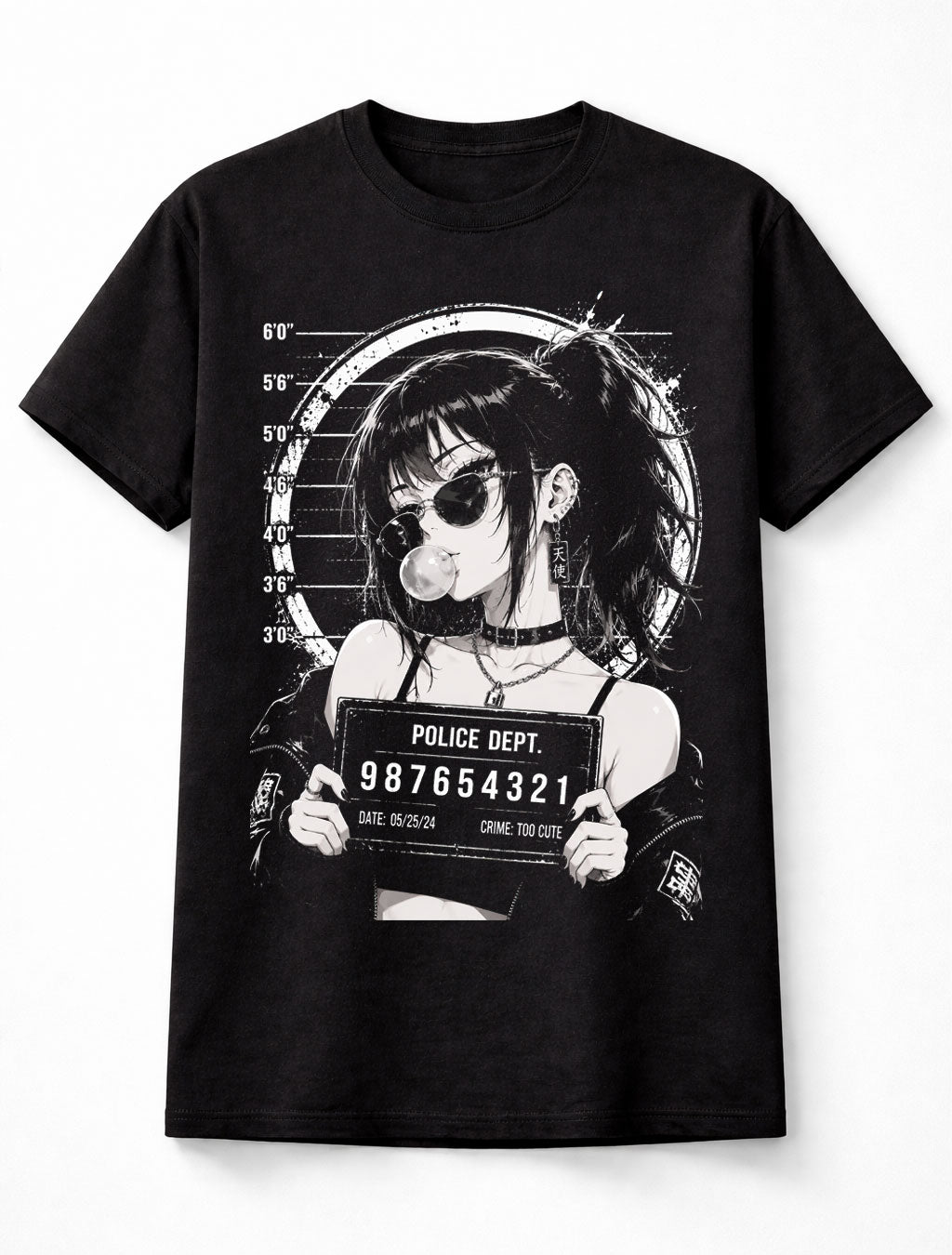 Anime Mugshot Girl Bubble Gum Gothic Manga Graphic Unisex T-Shirt