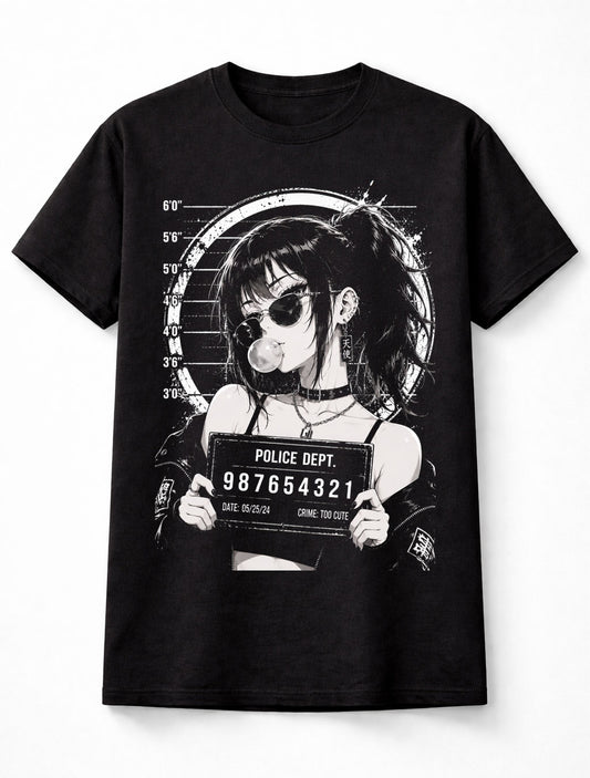 Anime Mugshot Girl Bubble Gum Gothic Manga Graphic Unisex T-Shirt