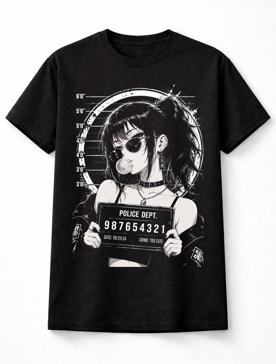 Anime Mugshot Girl Bubble Gum Gothic Manga Graphic Unisex T-Shirt