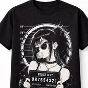 Anime Mugshot Girl Bubble Gum Gothic Manga Graphic Unisex T-Shirt