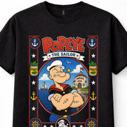 Popeye The Sailor Spinach Classic Cartoon Nautical Retro Black Unisex T-Shirt