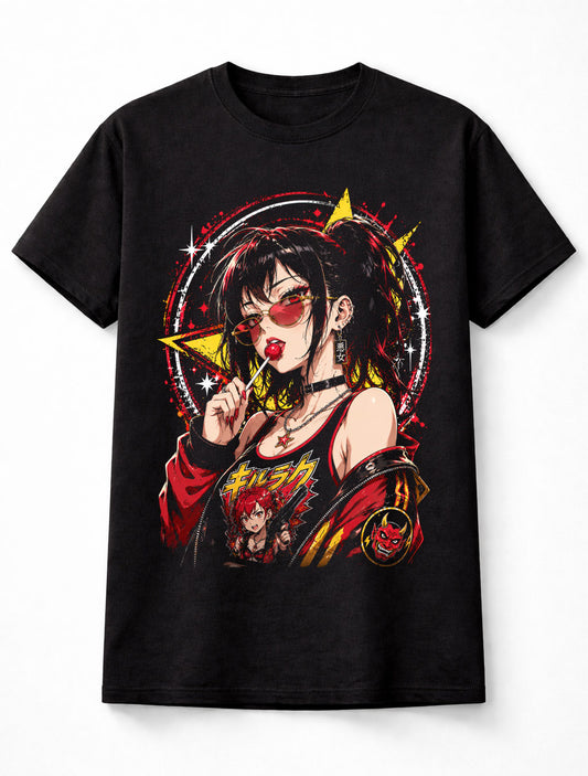 Anime Lollipop Girl Red Black Manga Gothic Graphic Unisex T-Shirt