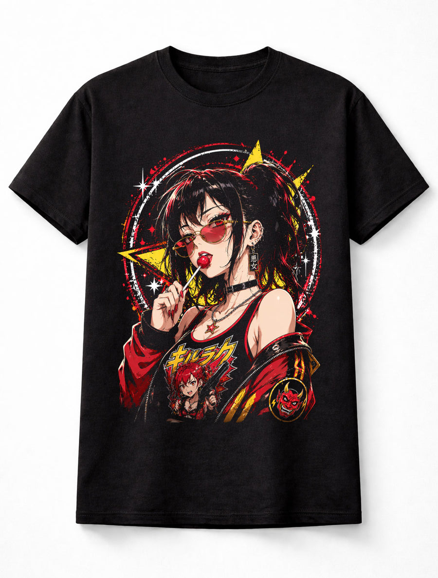 Anime Lollipop Girl Red Black Manga Gothic Graphic Unisex T-Shirt