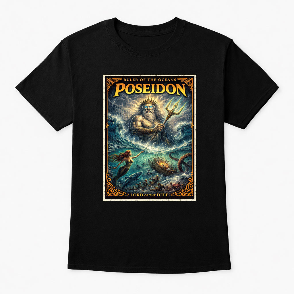 Poseidon Lord of the Seas T-Shirt Mythology Art Unisex Gothic Fantasy Tee