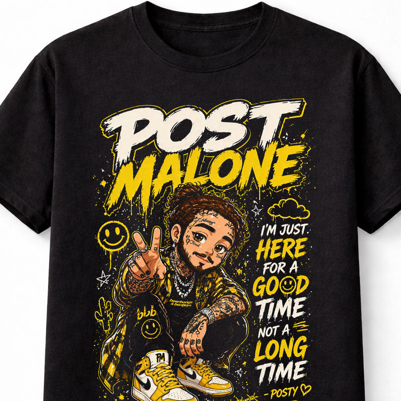 Post Malone Graphic T-Shirt Hip Hop Rap Tee Yellow Black Streetwear Good Time Adults & Kids Unisex T-Shirt