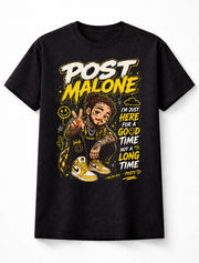 Post Malone Graphic T-Shirt Hip Hop Rap Tee Yellow Black Streetwear Good Time Adults & Kids Unisex T-Shirt
