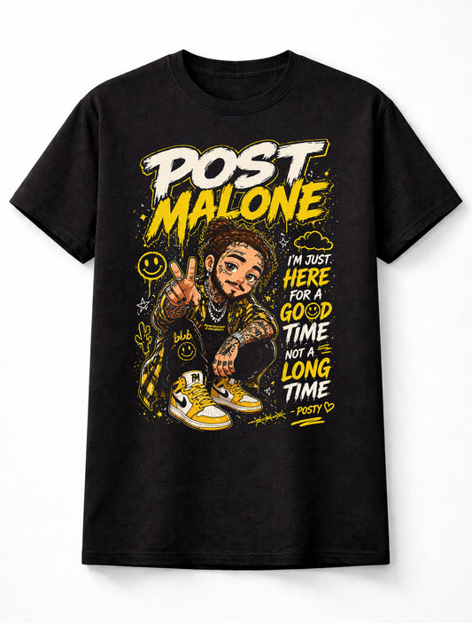 Post Malone Graphic T-Shirt Hip Hop Rap Tee Yellow Black Streetwear Good Time Adults & Kids Unisex T-Shirt