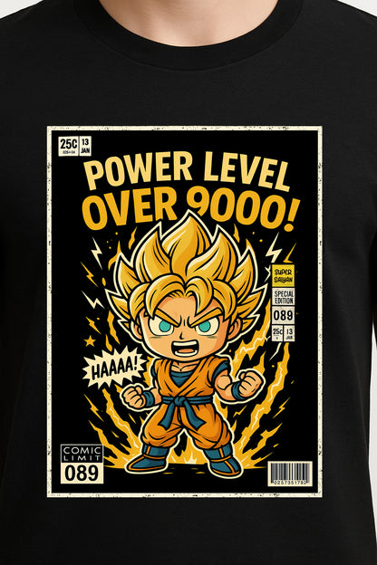Power Level Over 9000 Unisex Comic T-Shirt – Super Saiyan Transformation Anime Tee