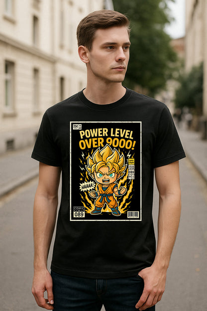 Power Level Over 9000 Unisex Comic T-Shirt – Super Saiyan Transformation Anime Tee