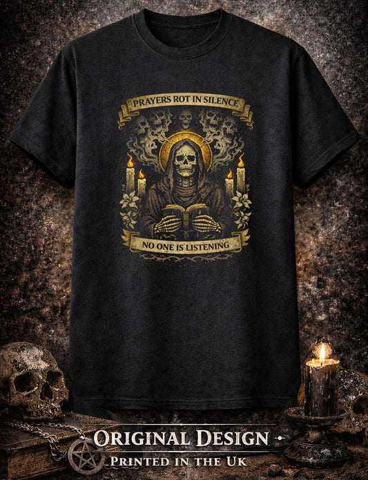 Praying Skeleton T-Shirt Gothic Memento Mori Unisex Black Graphic Tee