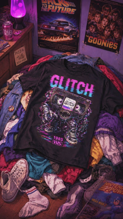 Glitch VHS Tape Monster Retro Horror Video Cassette 1985 Unisex T-Shirt