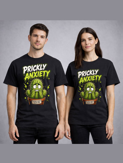 Prickly Anxiety Funny Cactus Meme Cute Mental Health Humor Unisex T-Shirt