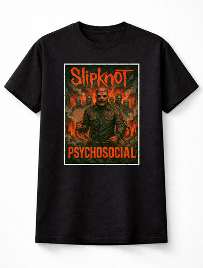 Slipknot T-Shirt Psychosocial Heavy Metal Art Unisex Black Graphic Tee