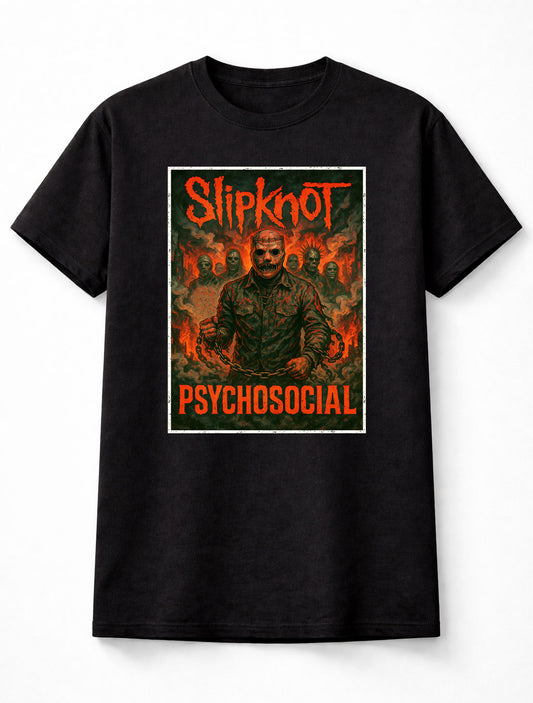 Slipknot T-Shirt Psychosocial Heavy Metal Art Unisex Black Graphic Tee