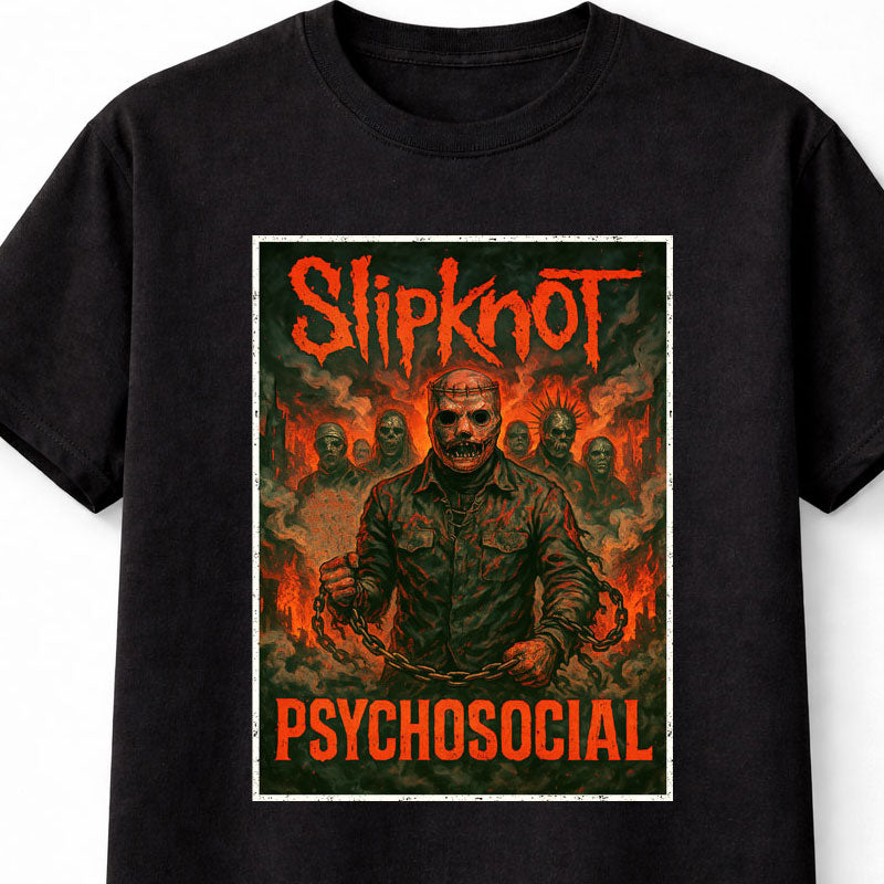 Slipknot T-Shirt Psychosocial Heavy Metal Art Unisex Black Graphic Tee