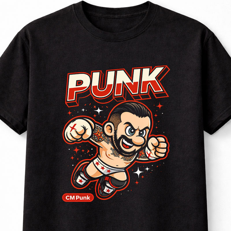 CM Punk Cartoon WWE Wrestler T-Shirt Punk Graphic Fan Tee Unisex Adults & Kids