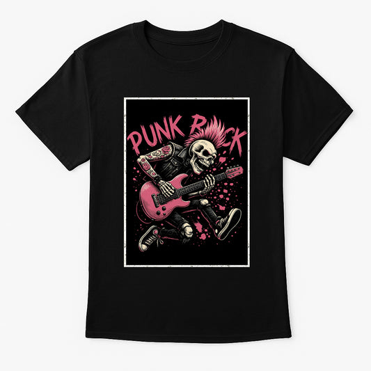 Punk Rock Skeleton Unisex T-Shirt – Rebel Guitarist Bold Alternative Goth Graphic Tee