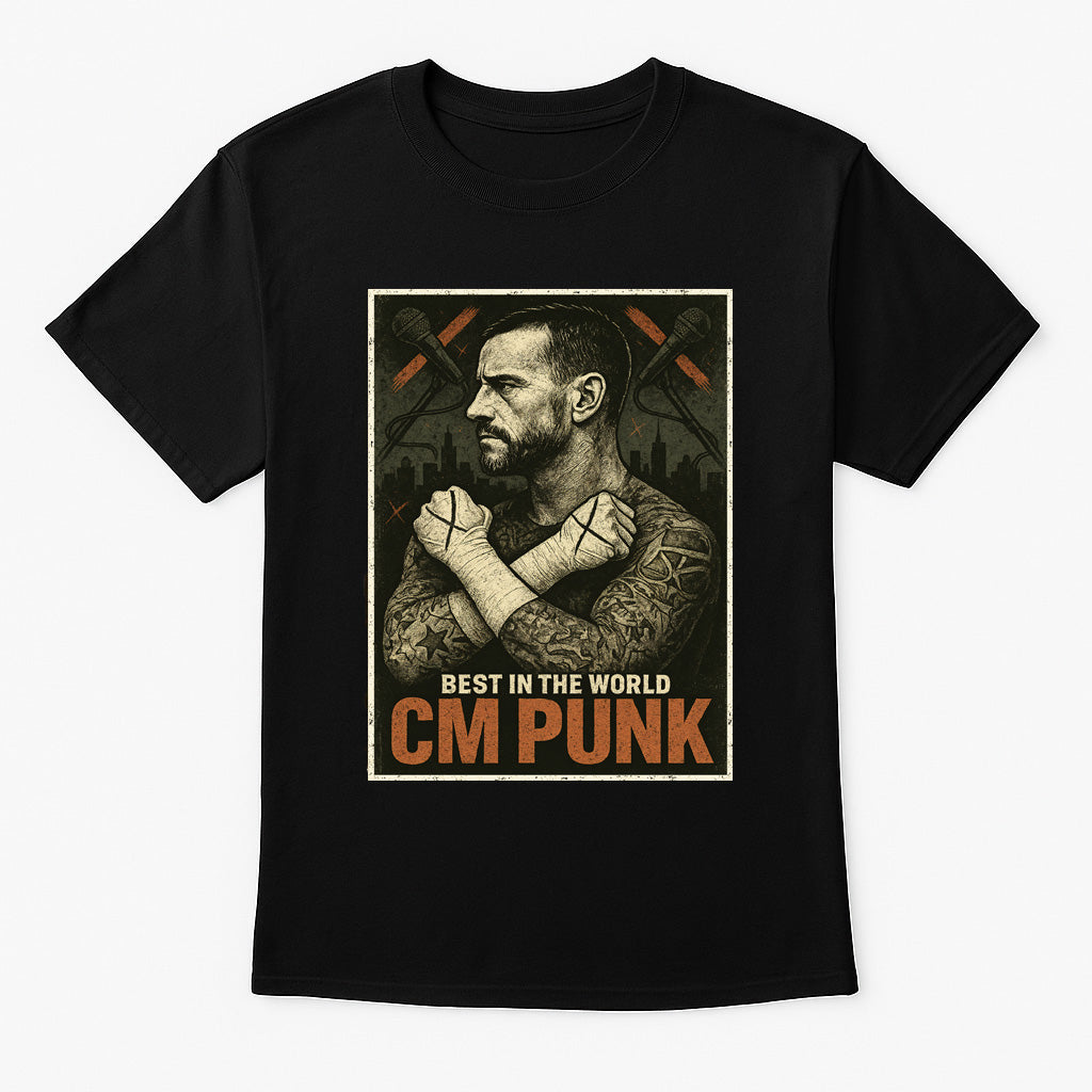 CM Punk T-Shirt Best In World Wrestling WWE Vintage Unisex Black Graphic Tee