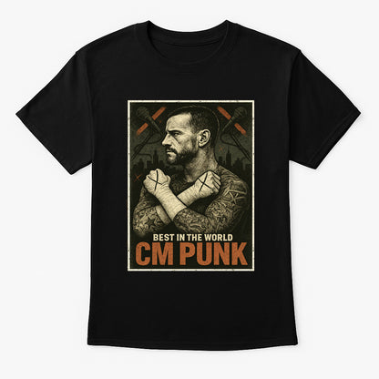 CM Punk T-Shirt Best In World Wrestling WWE Vintage Unisex Black Graphic Tee