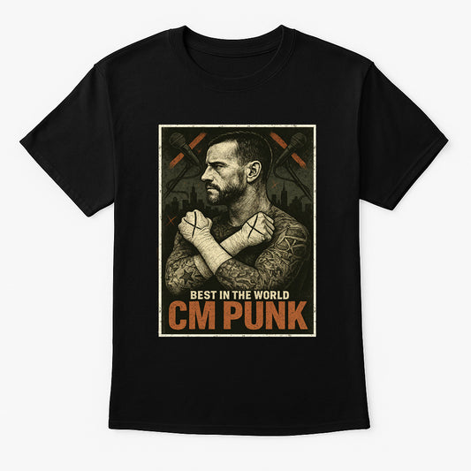 CM Punk T-Shirt Best In World Wrestling WWE Vintage Unisex Black Graphic Tee