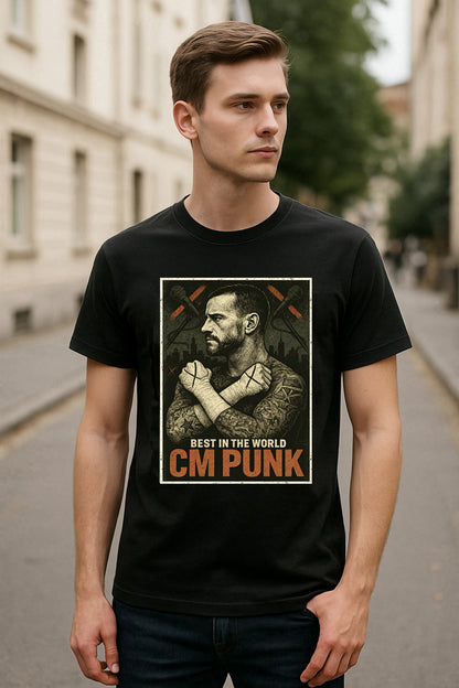 CM Punk T-Shirt Best In World Wrestling WWE Vintage Unisex Black Graphic Tee