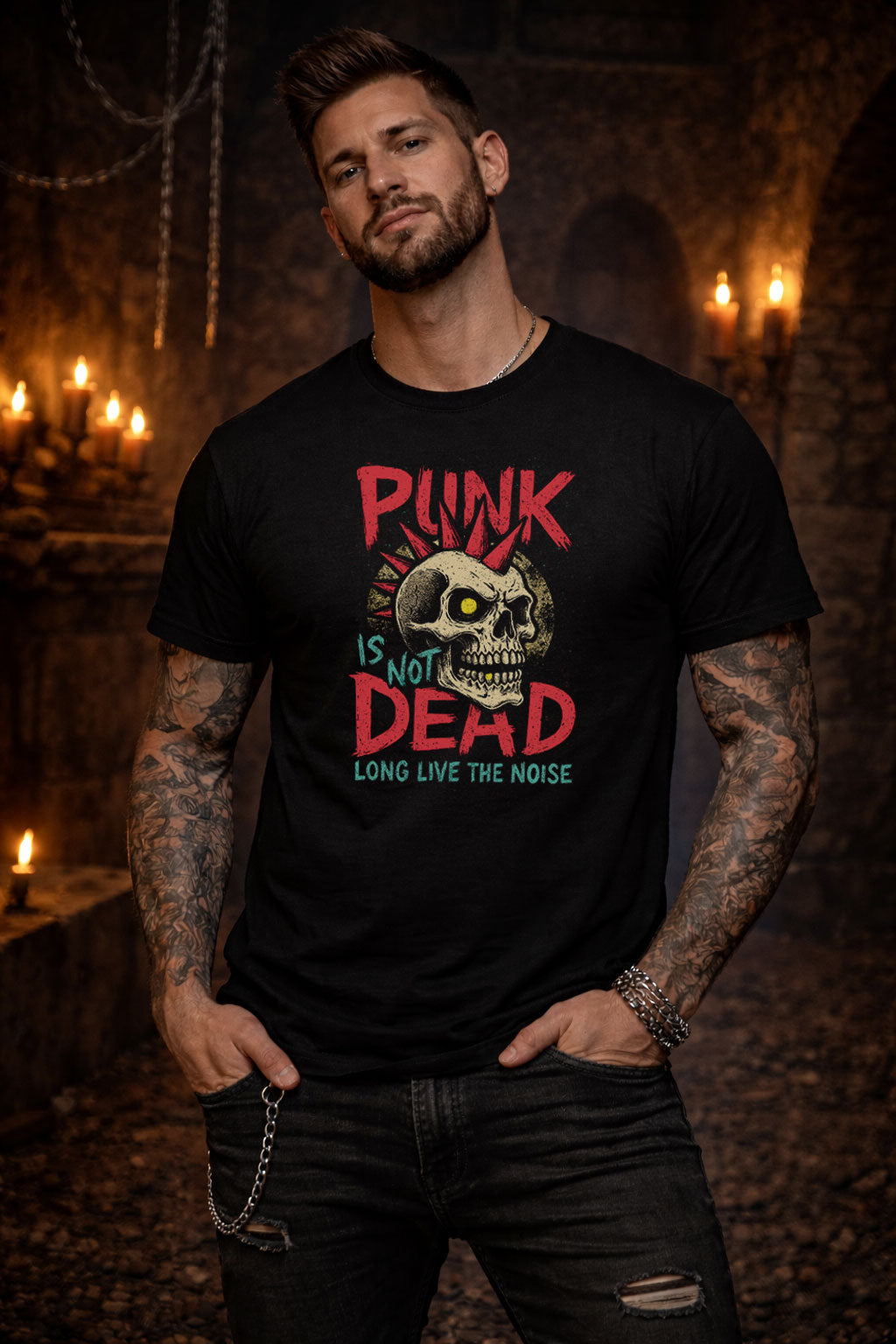 Punk Is Not Dead T Shirt Skull Mohawk Punk Rock Graphic Band Style Tee