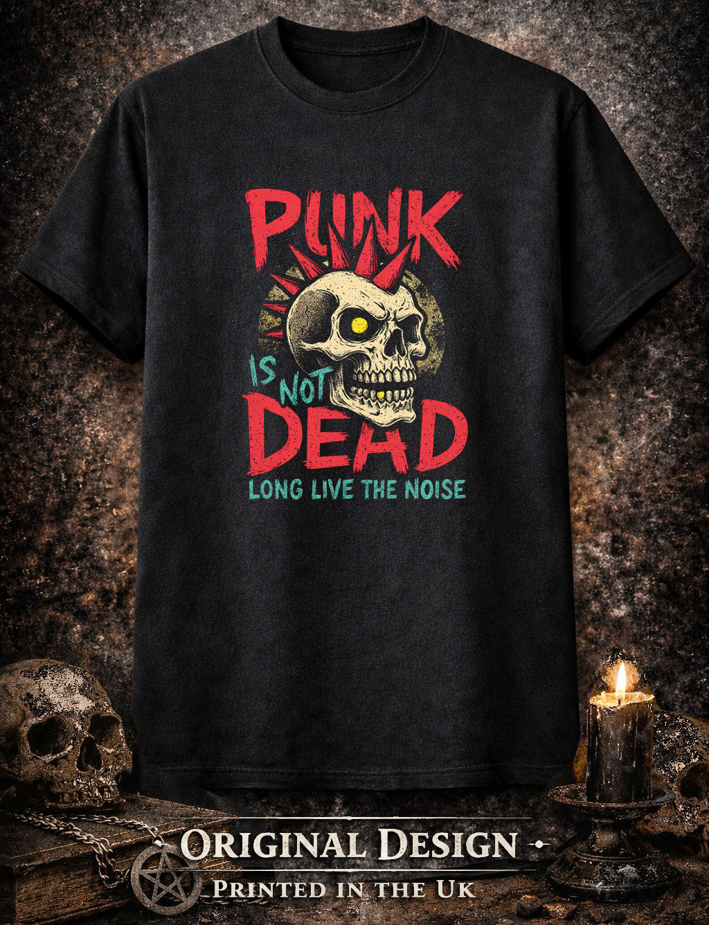 Punk Is Not Dead T Shirt Skull Mohawk Punk Rock Graphic Band Style Tee
