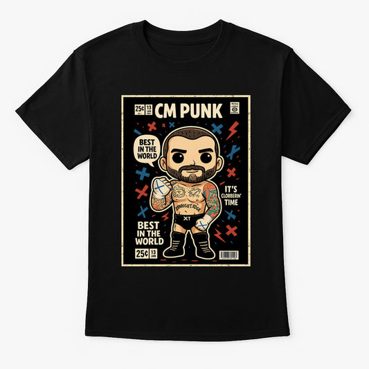 CM Punk “It’s Clobberin’ Time” Pop Comic Wrestling T-Shirt — Straight Edge Hero