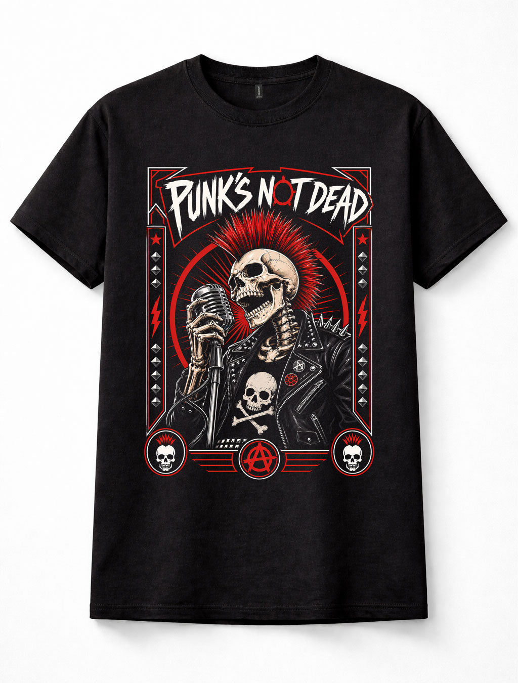 Punks Not Dead Skeleton Punk Rock Skull Mohawk Unisex T-Shirt