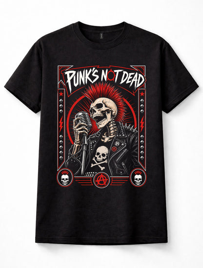 Punks Not Dead Skeleton Punk Rock Skull Mohawk Unisex T-Shirt