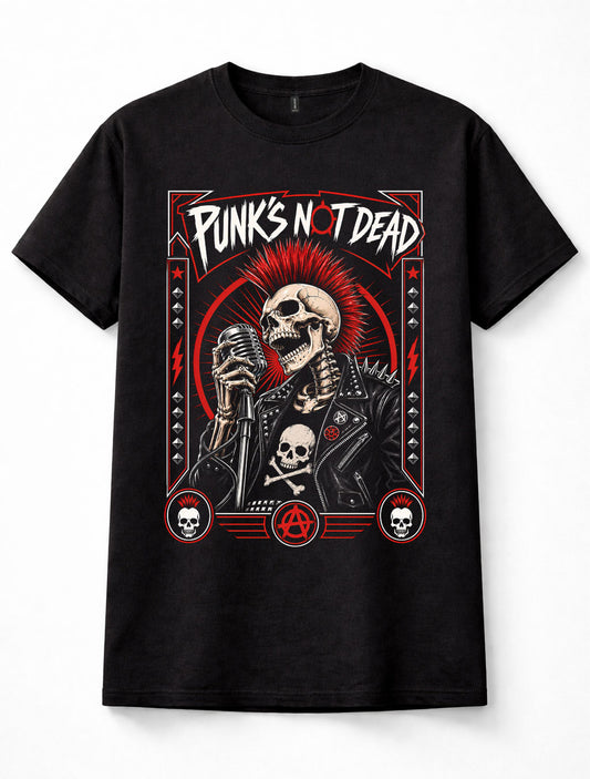 Punks Not Dead Skeleton Punk Rock Skull Mohawk Unisex T-Shirt
