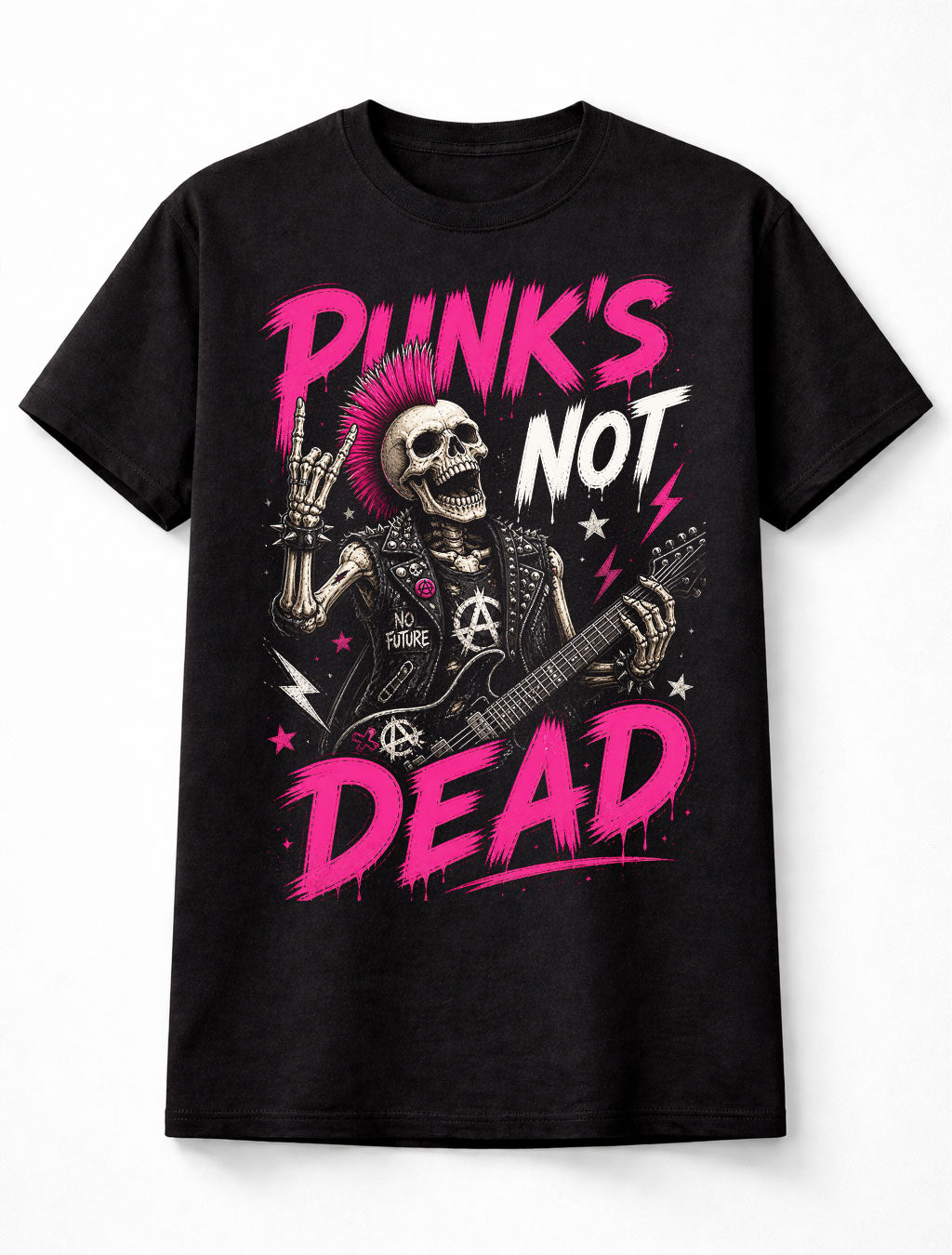 Punks Not Dead Skeleton Guitar Punk Rock Gothic Graphic Unisex T-Shirt