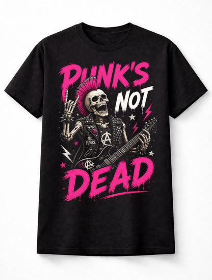 Punks Not Dead Skeleton Guitar Punk Rock Gothic Graphic Unisex T-Shirt