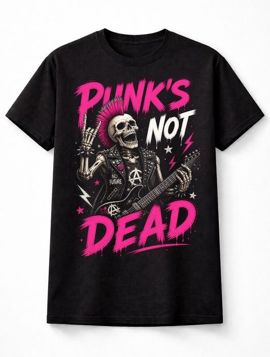 Punks Not Dead Skeleton Guitar Punk Rock Gothic Graphic Unisex T-Shirt