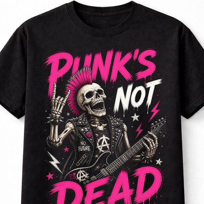 Punks Not Dead Skeleton Guitar Punk Rock Gothic Graphic Unisex T-Shirt
