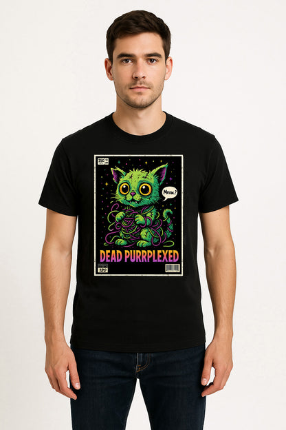 Dead Purrplexed Unisex T-Shirt – Funny Zombie Cat Undead Kitty Horror Graphic Tee