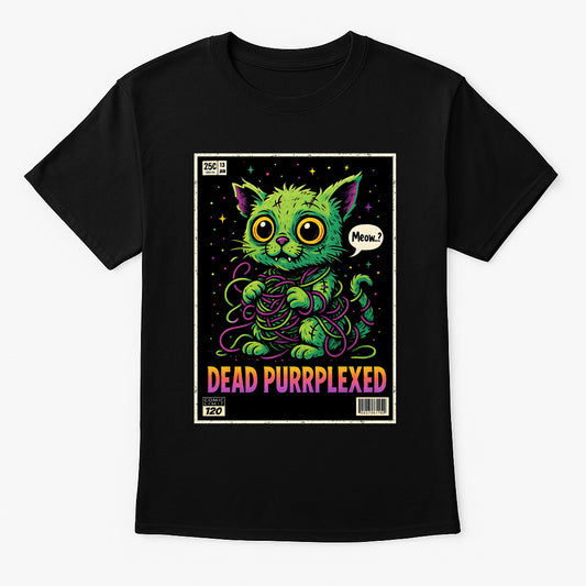 Dead Purrplexed Unisex T-Shirt – Funny Zombie Cat Undead Kitty Horror Graphic Tee