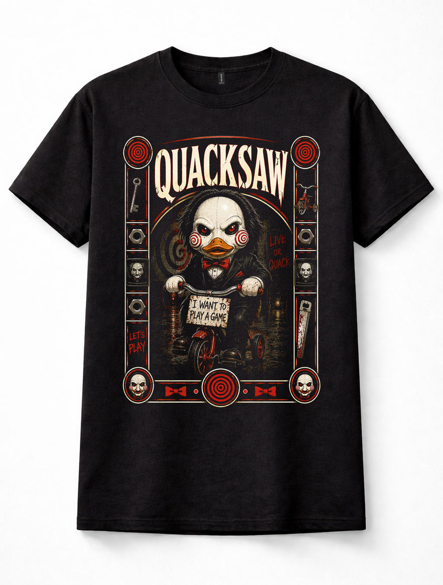 Quacksaw Saw Billy the Puppet Jigsaw Horror Movie Tricycle Duck Unisex T-Shirt