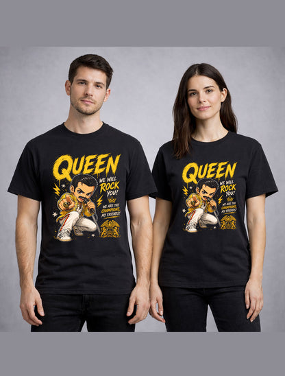 Queen We Will Rock You We Are The Champions Graphic T-Shirt Freddie Mercury Rock Band Fan Tee Classic Rock Music Shirt Adult & Kids Unisex T-Shirt