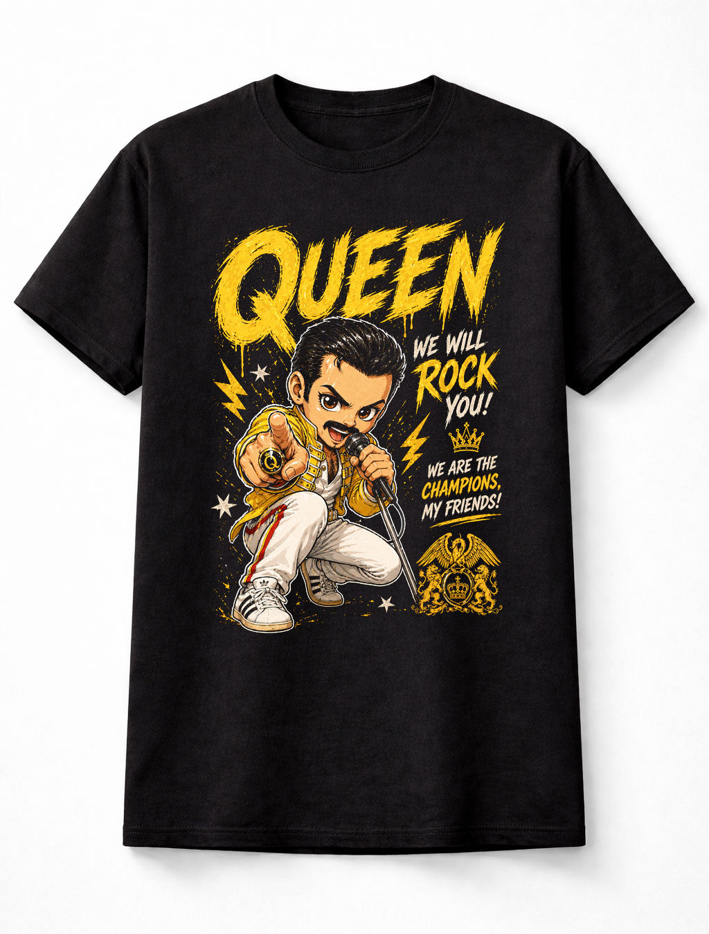 Queen We Will Rock You We Are The Champions Graphic T-Shirt Freddie Mercury Rock Band Fan Tee Classic Rock Music Shirt Adult & Kids Unisex T-Shirt
