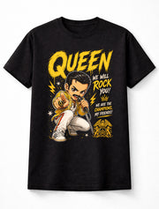 Queen We Will Rock You We Are The Champions Graphic T-Shirt Freddie Mercury Rock Band Fan Tee Classic Rock Music Shirt Adult & Kids Unisex T-Shirt