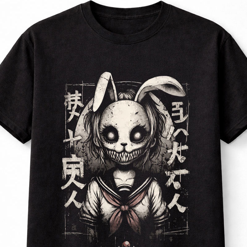 Creepy Bunny Girl Graphic T-Shirt Dark Anime Horror Gothic Tee Adults & Kids Unisex T-Shirt