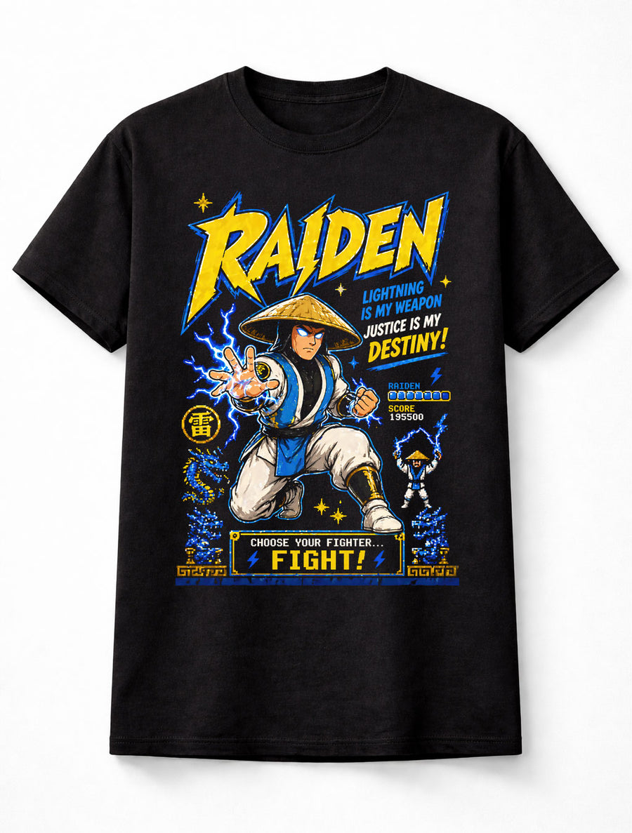 Raiden Mortal Kombat T-Shirt Retro Arcade Fighting Game Graphic Tee Thunder God Character Shirt Lightning Fighter Gamer Adults & Kids Unisex T-Shirt